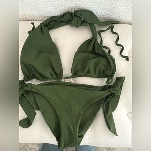 Monday Swimwear Tulum Top and matching bottoms. Olive green